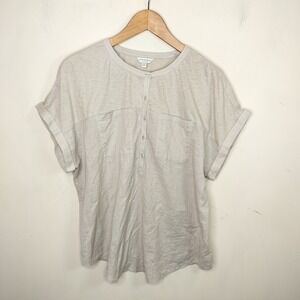 Lucky Brand Beige Cotton Shirt Cuffed Sleeve Woven